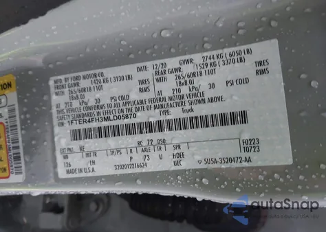 2021 Ford Ranger Xlt z USA, uszkodzony, nr VIN 1FTER4FH3MLD05870